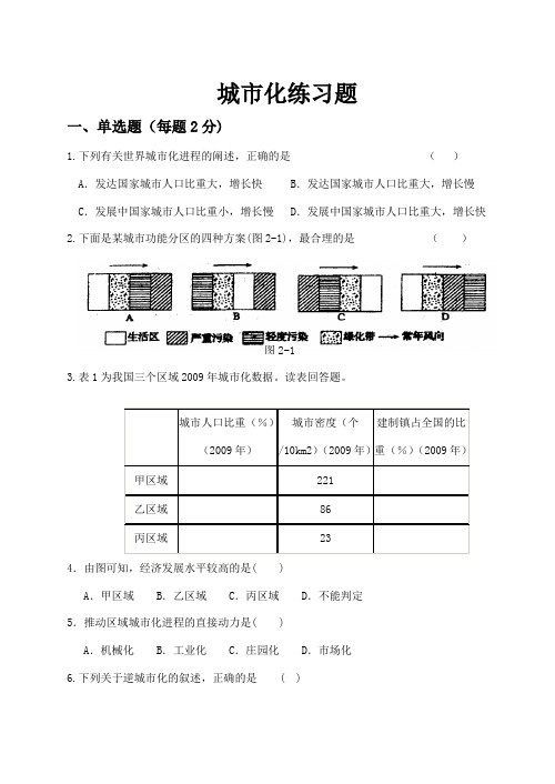 地理城市化练习题