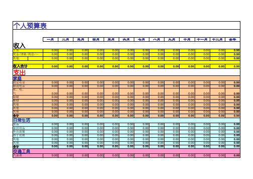 个人预算表