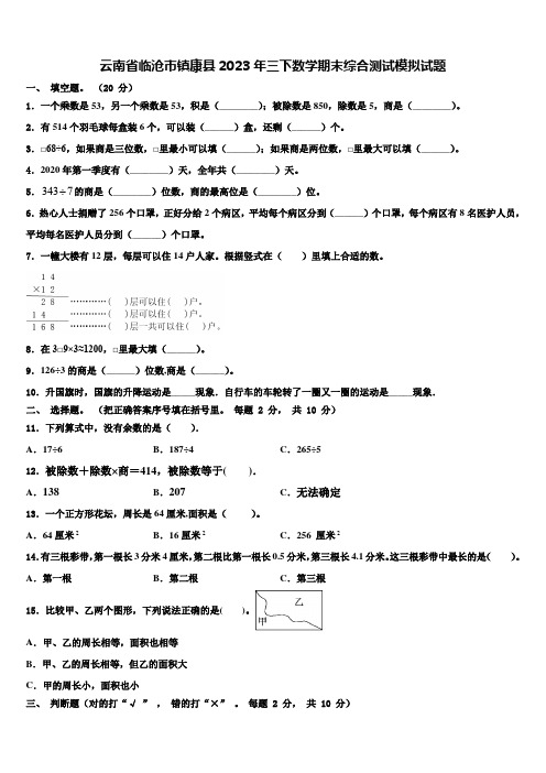 云南省临沧市镇康县2023年三下数学期末综合测试模拟试题含解析