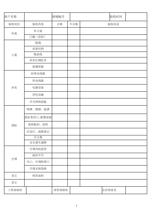 商铺装修综合验收单(自检)