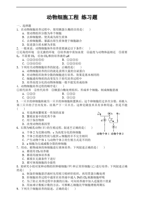 动物细胞工程 练习题