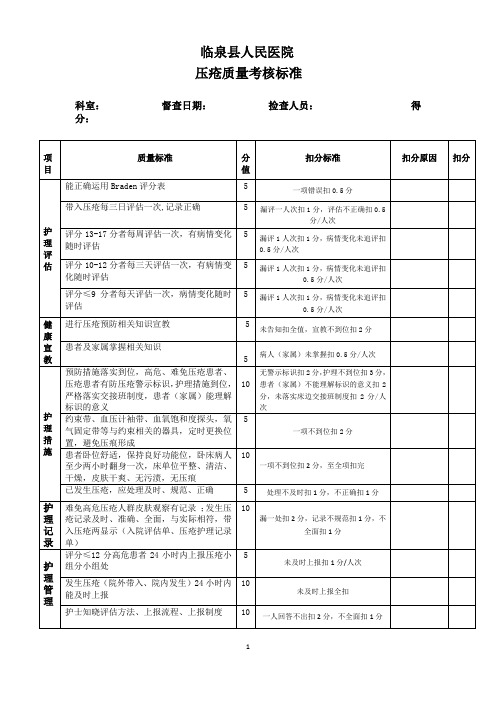 压疮质量考核标准2017-3修订