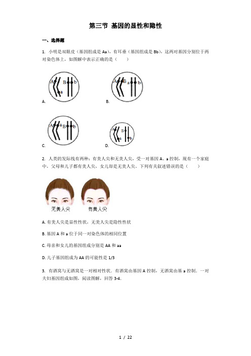 人教版生物八年级下册 7.2.3基因的显性和隐性 课后练习(解析版)