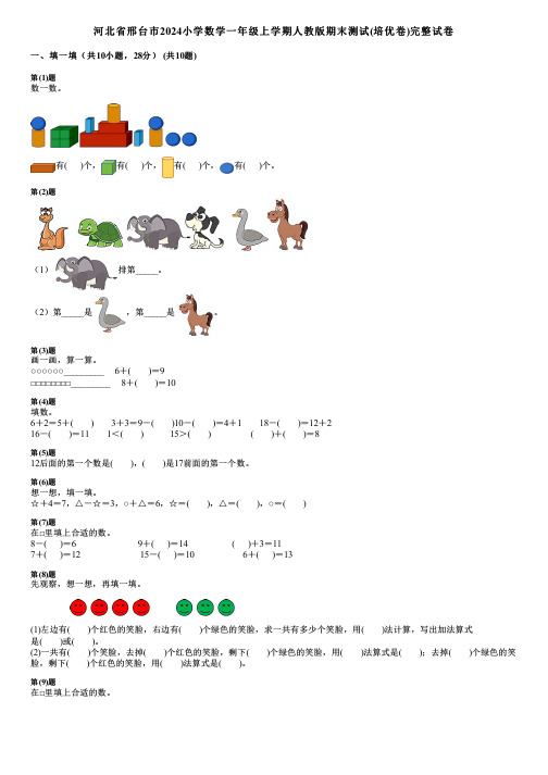 河北省邢台市2024小学数学一年级上学期人教版期末测试(培优卷)完整试卷