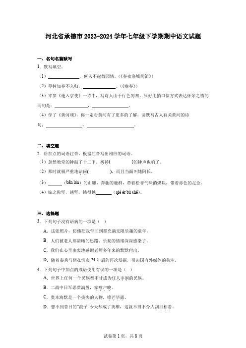 河北省承德市2023-2024学年七年级下学期期中语文试题