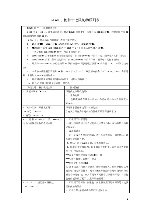 REACH,附件十七限制物质列表59种 中文