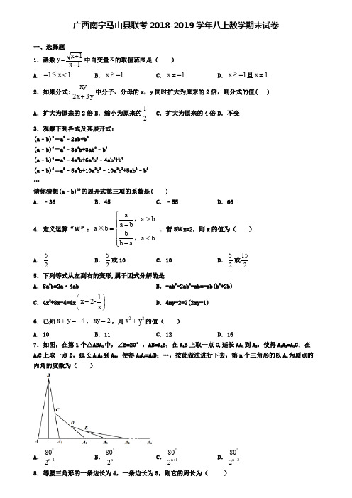 广西南宁马山县联考2018-2019学年八上数学期末试卷