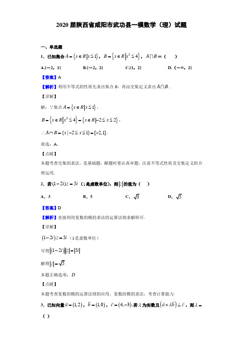 2020届陕西省咸阳市武功县一模数学（理）试题