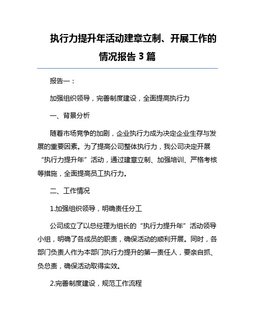 执行力提升年活动建章立制、开展工作的情况报告3篇