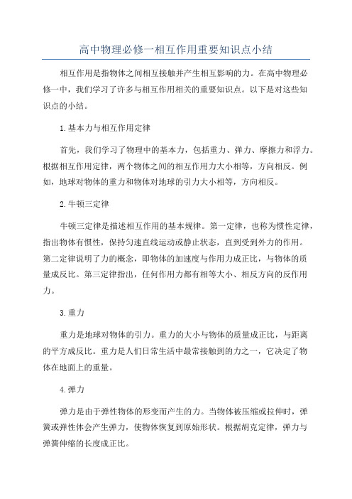 高中物理必修一相互作用重要知识点小结