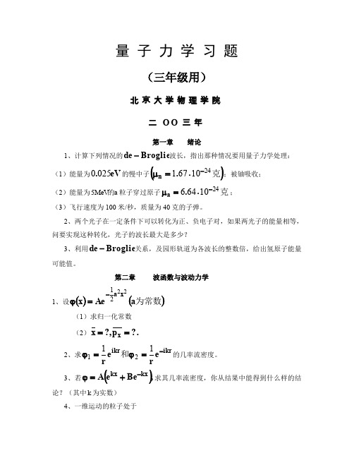 北京大学量子力学期末试题word资料11页