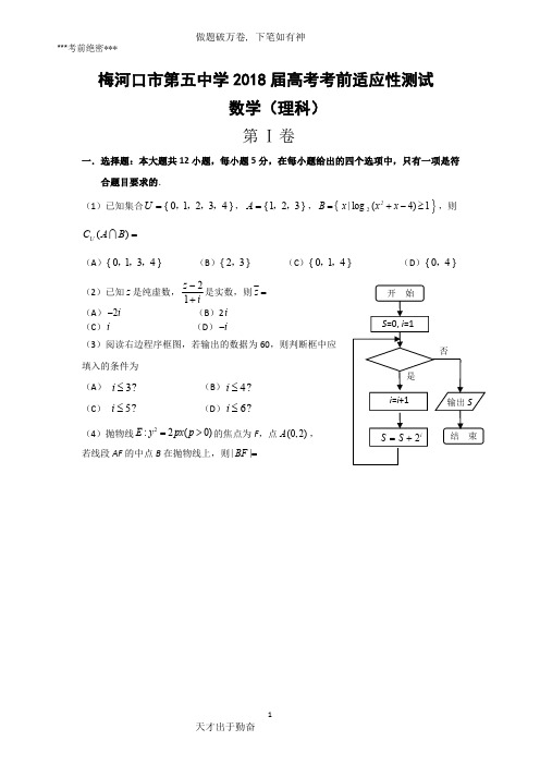 吉林省梅河口市第五中学2018届高三数学最后一模试题  理  含答案