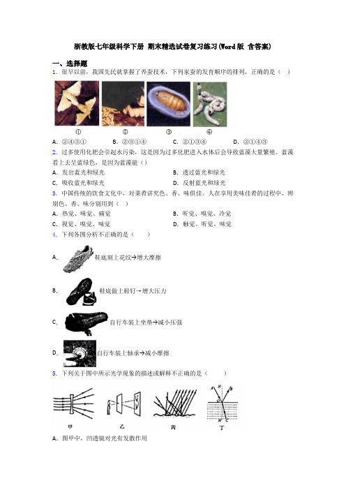 浙教版七年级科学下册 期末精选试卷复习练习(Word版 含答案)