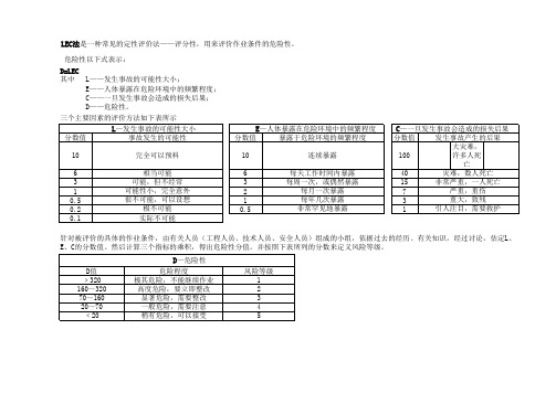 LEC法危险源识别与风险评价表