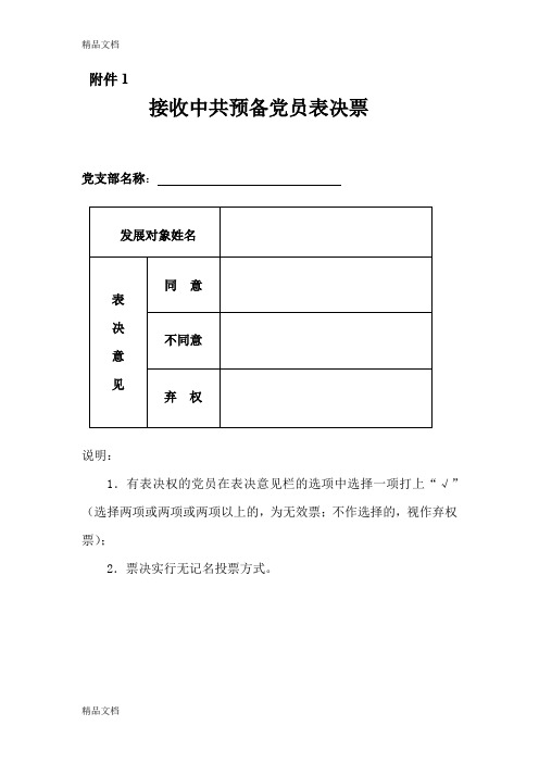 最新接收中共预备党员表决票