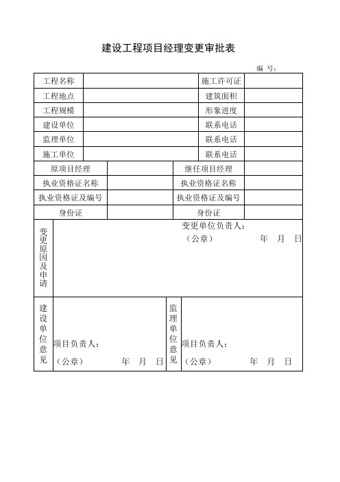 建设工程项目经理变更申请表