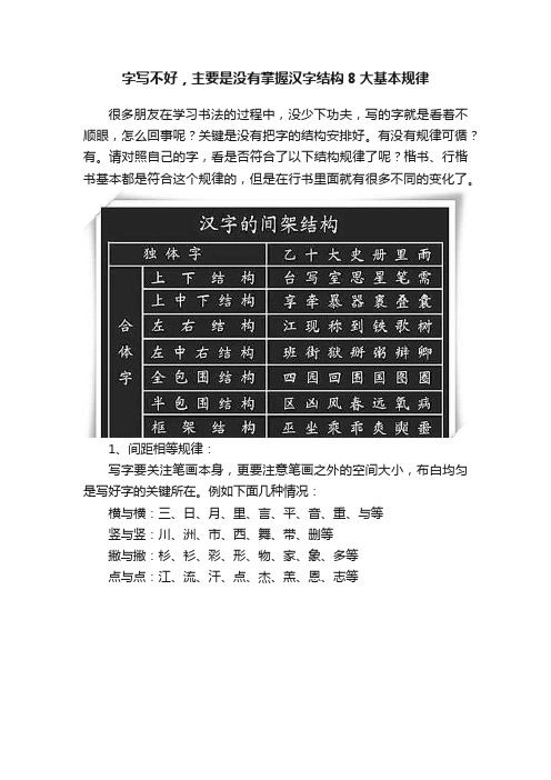 字写不好，主要是没有掌握汉字结构8大基本规律