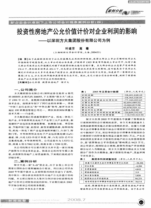 投资性房地产公允价值计价对企业利润的影响——以深圳方大集团股份有限公司为例