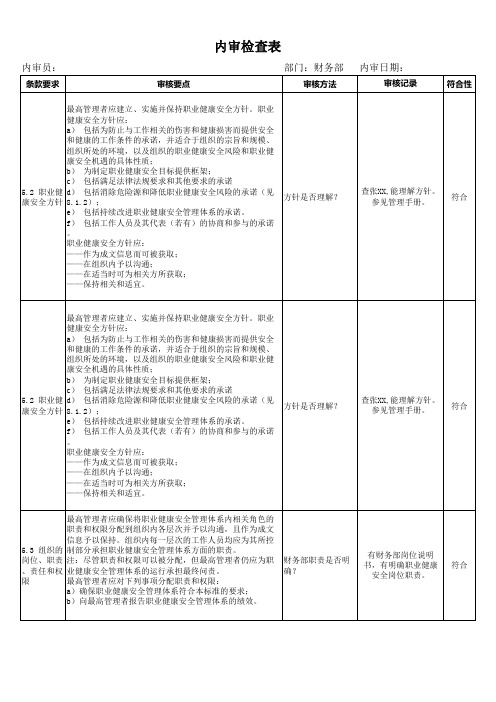 ISO45001内审检查表-财务部