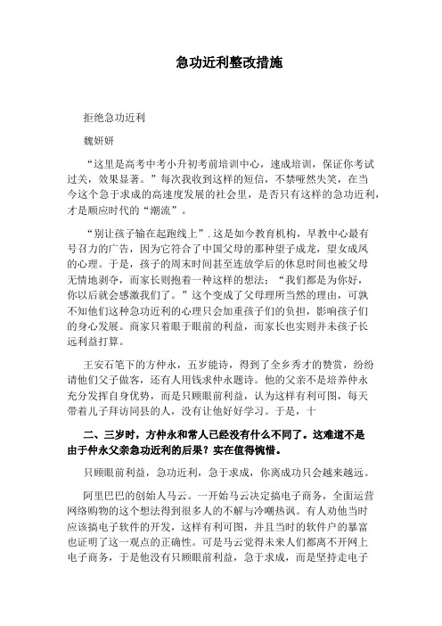 急功近利整改措施