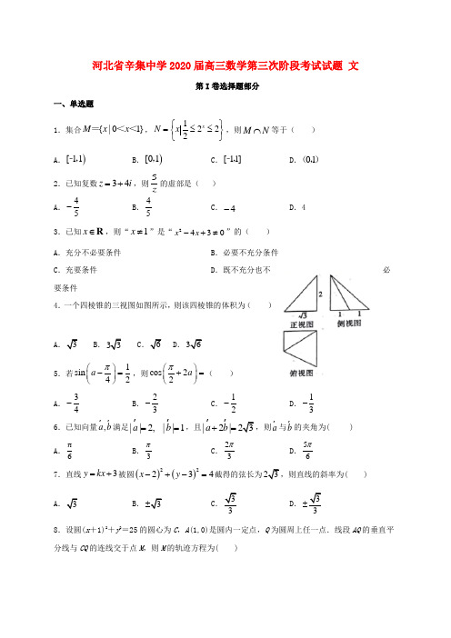 河北省辛集中学2020届高三数学第三次阶段考试试题文