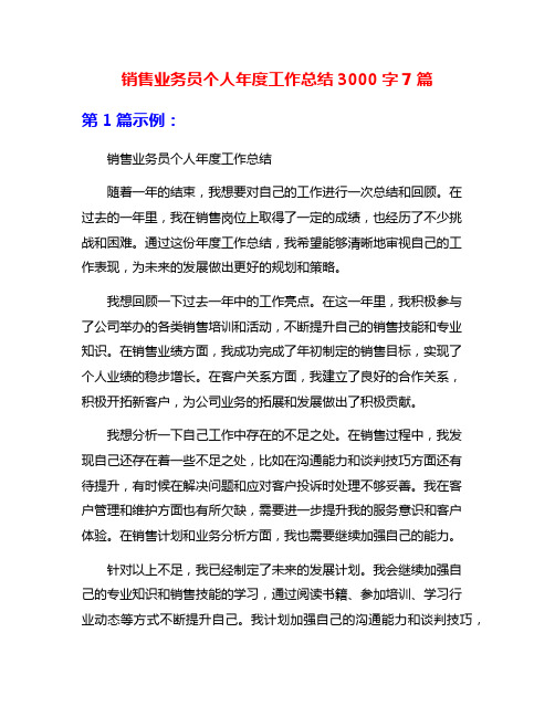 销售业务员个人年度工作总结3000字7篇