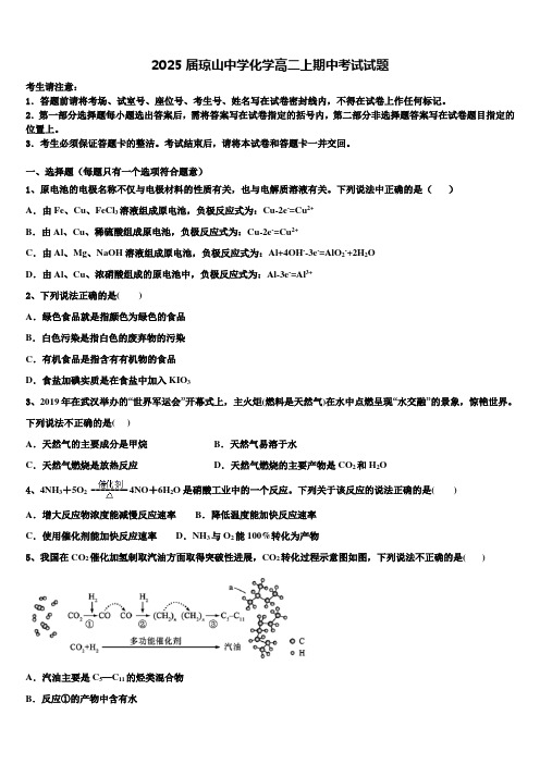 2025届琼山中学化学高二上期中考试试题含解析