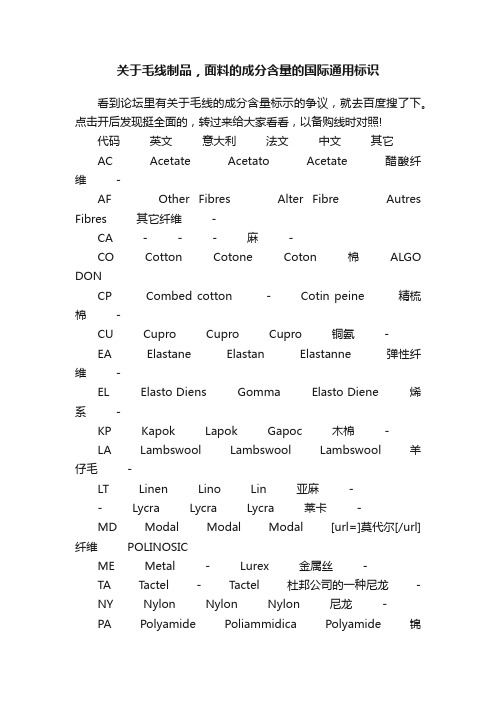 关于毛线制品，面料的成分含量的国际通用标识