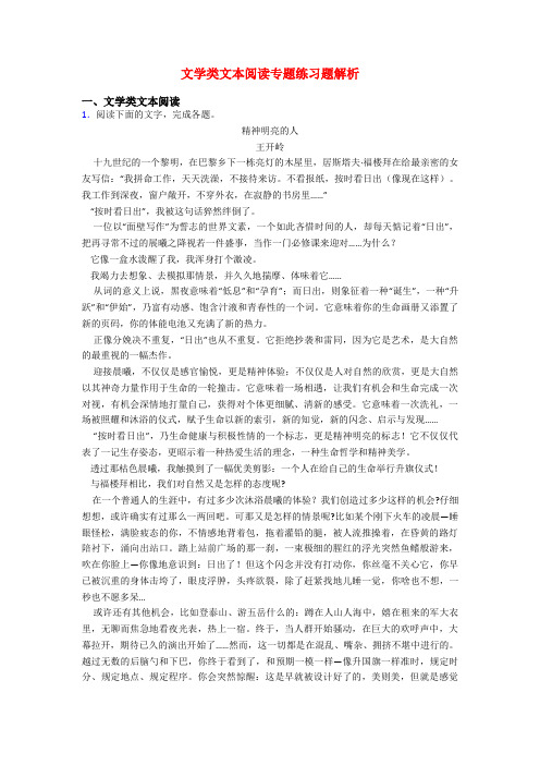 文学类文本阅读专题练习题解析