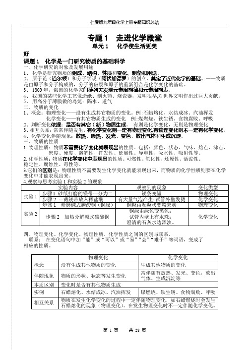 仁爱版九年级化学上册专题知识总结