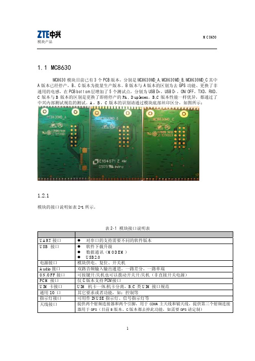 ★★中兴通讯 MC8630B版本与C版本差别