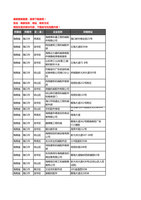 新版海南省海口市机械配件企业公司商家户名录单联系方式地址大全25家