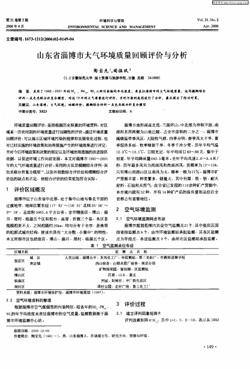 山东省淄博市大气环境质量回顾评价与分析