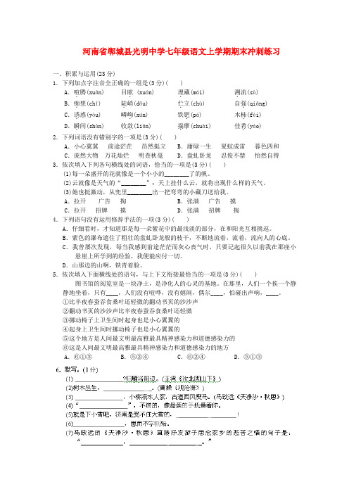 河南省郸城县光明中学七年级语文上学期期末冲刺练习(8)(无答案) 新人教版