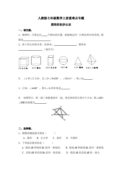 人教版七年级数学上册重难点专题 图形的初步认识及答案