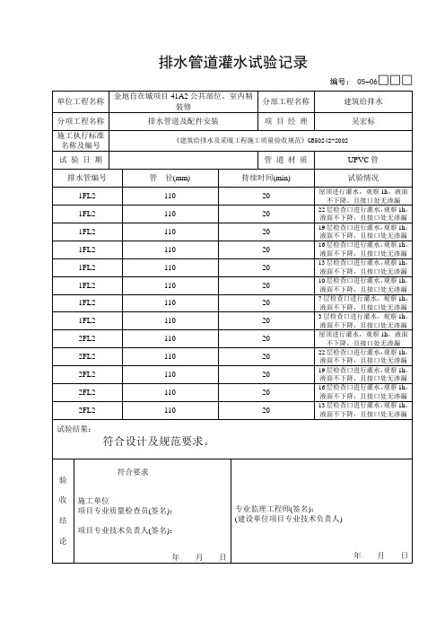 排水管道灌水试验记录