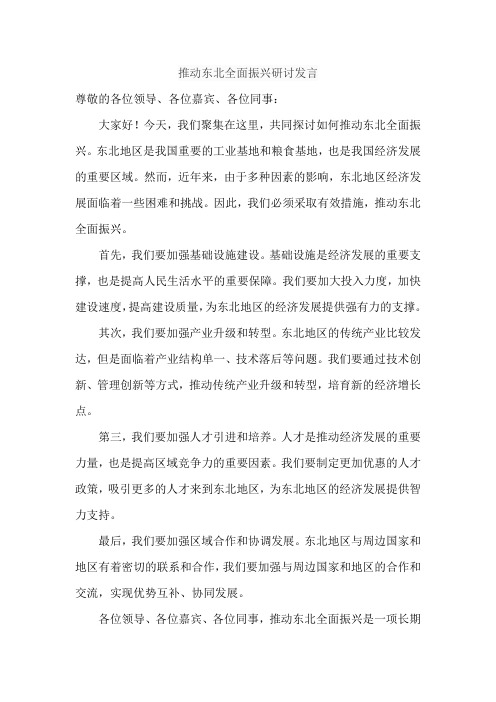 推动东北全面振兴研讨发言