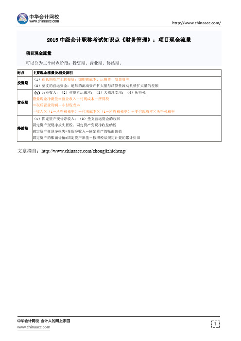 2015中级会计职称考试知识点《财务管理》：项目现金流量