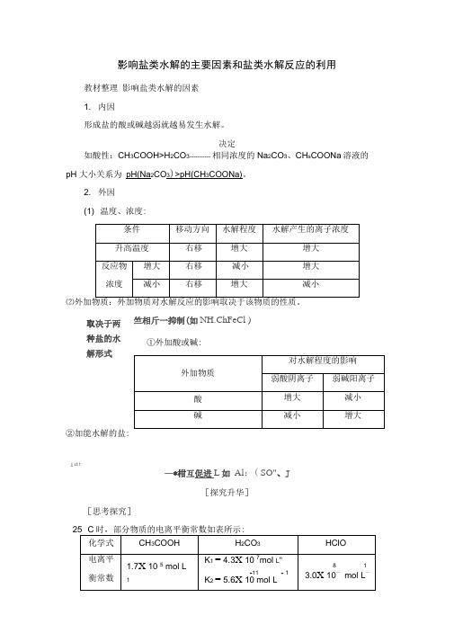 选修四第3章第3节影响盐类水解的主要因素和盐类水解反应的利用备课素材