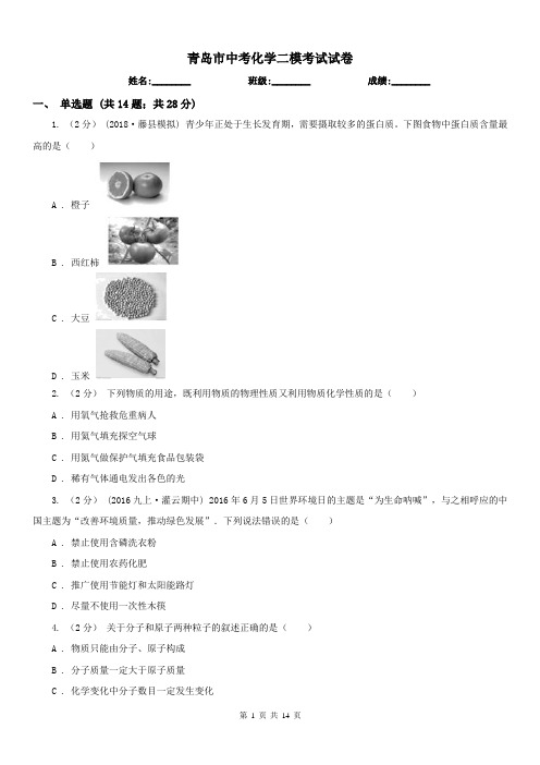 青岛市中考化学二模考试试卷