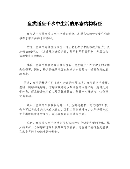 鱼类适应于水中生活的形态结构特征