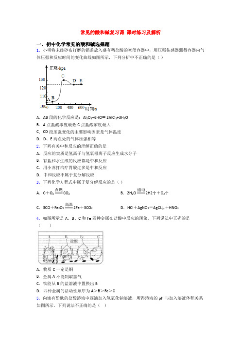 常见的酸和碱复习课 课时练习及解析