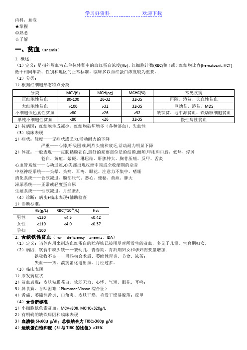 内科血液科复习要点(北医三院)