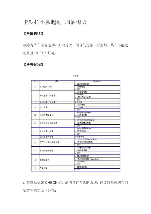 卡罗拉不易起动 加油熄火