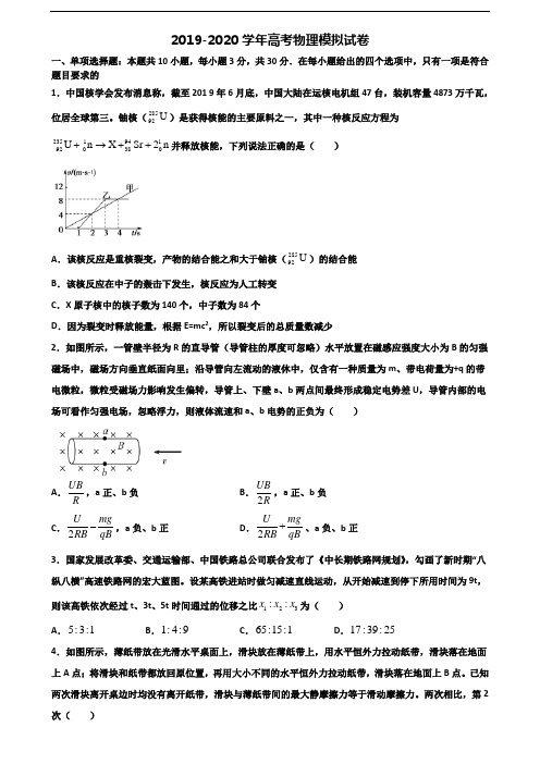 内蒙古呼伦贝尔市2020年高考物理经典试题