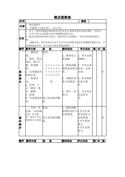 人教标版体育一至二年级《族民间体育活动  4.跳皮筋》公开课教案_0