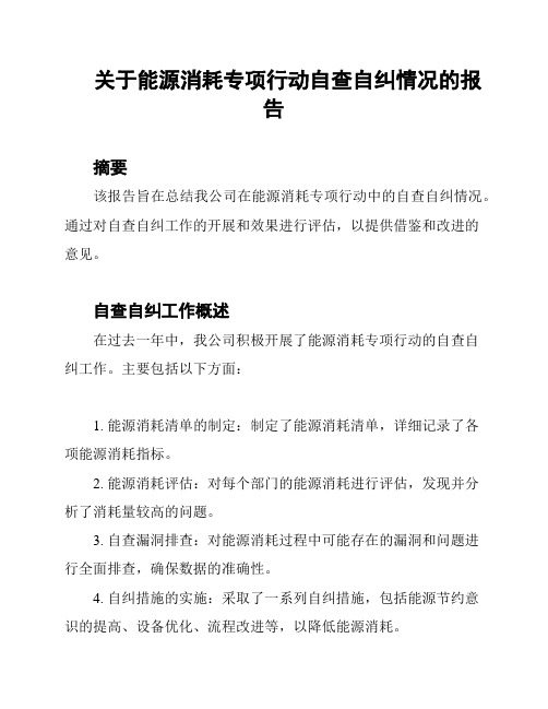 关于能源消耗专项行动自查自纠情况的报告