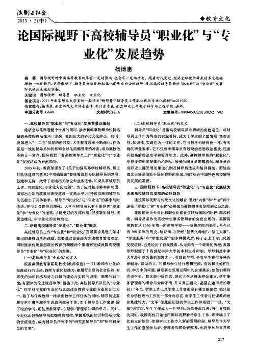 论国际视野下高校辅导员“职业化”与“专业化”发展趋势