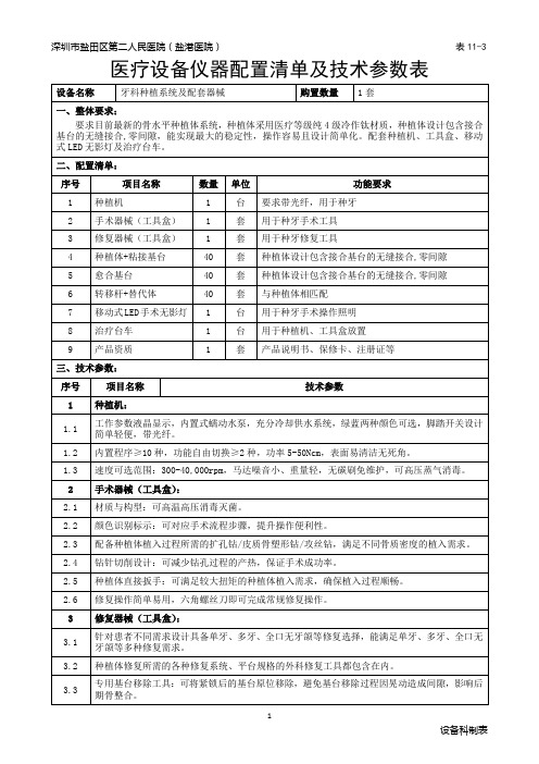 医疗设备仪器配置清单及技术参数表