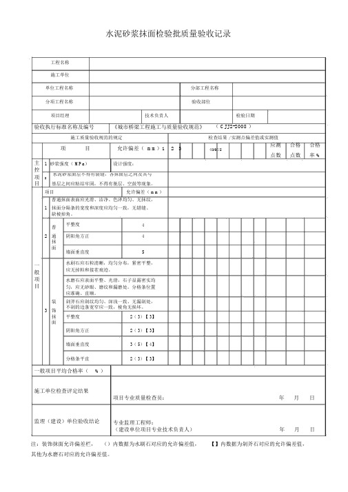 水泥砂浆抹面检验批质量验收记录